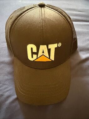 Caterpillar Black Trucker Hat with Yellow Logo